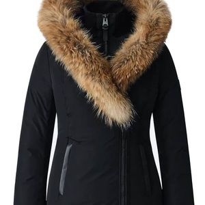 Mackage Akivadown puffer jacket in black with fur hood